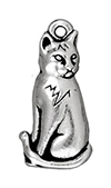 TierraCast : Drop Charm - 22 x 11mm, 1.25mm Loop, Sitting Cat, Antique Silver