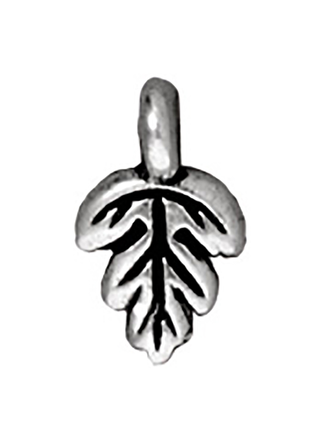 TierraCast : Drop Charm - 11 x 6mm, 1.25mm Loop, Oak Leaf, Antique Silver