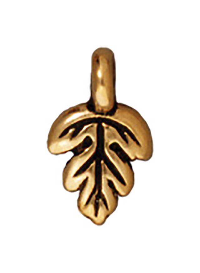 TierraCast : Drop Charm - 11 x 6mm, 1.25mm Loop, Oak Leaf, Antique Gold