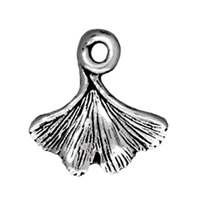 TierraCast : Drop Charm - 14 x 13mm, 1.5mm Loop, Ginkgo Leaf, Antique Silver