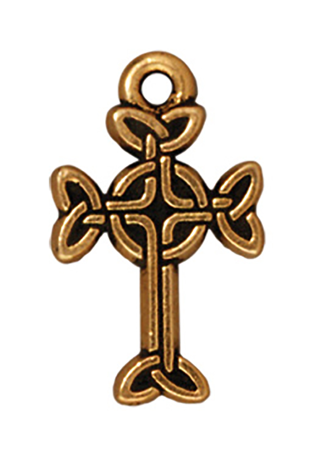 TierraCast : Drop Charm - 18.5 x 11mm, 1.25mm Loop, Med Celtic Cross, Antique Gold