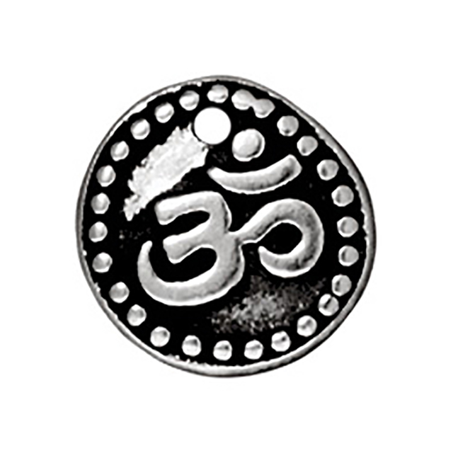 TierraCast : Drop Charm - 11 x 11mm, 1.25mm Loop, Om Coin, Antique Silver