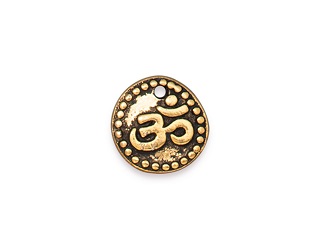 TierraCast : Drop Charm - Om Coin, Antique Gold