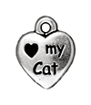 TierraCast : Drop Charm - 13 x 10mm, 1.5mm Loop, Love My Cat, Antique Silver