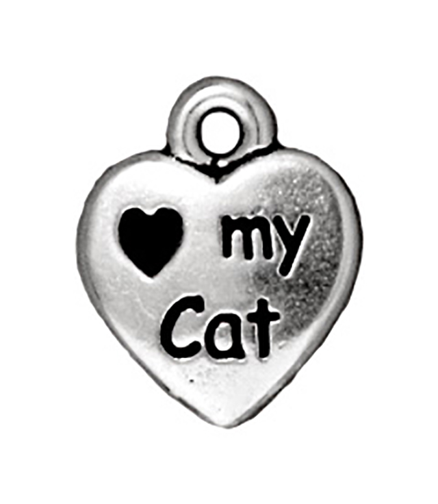 TierraCast : Drop Charm - 13 x 10mm, 1.5mm Loop, Love My Cat, Antique Silver