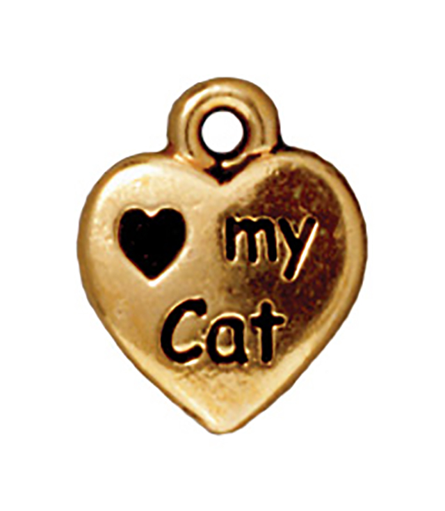 TierraCast : Drop Charm - 13 x 10mm, 1.5mm Loop, Love My Cat, Antique Gold