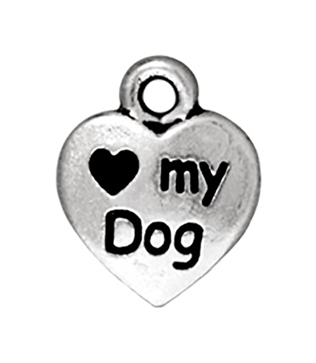 TierraCast : Drop Charm - 13 x 10mm, 1.5mm Loop, Love My Dog, Antique Silver