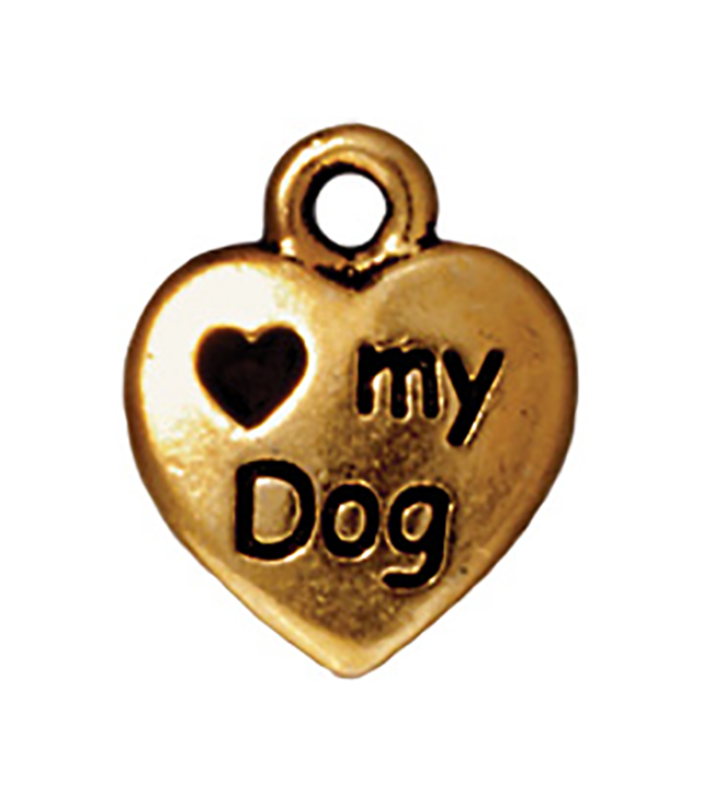 TierraCast : Drop Charm - 13 x 10mm, 1.5mm Loop, Love My Dog, Antique Gold