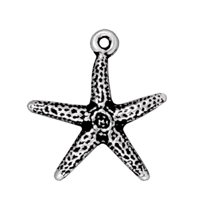 TierraCast : Drop Charm - 20 x 18.5mm, 1mm Loop, Seastar, Antique Silver