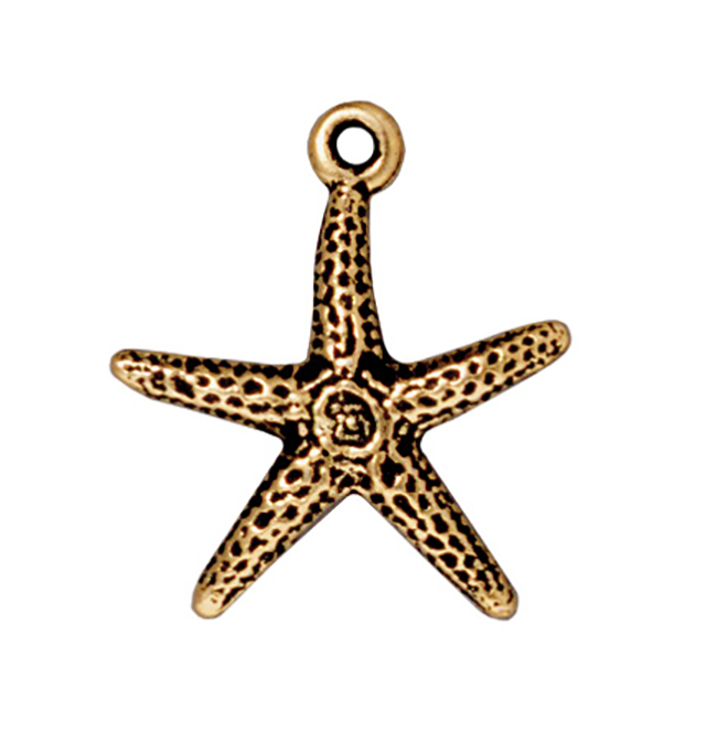 TierraCast : Drop Charm - 20 x 18.5mm, 1mm Loop, Seastar, Antique Gold