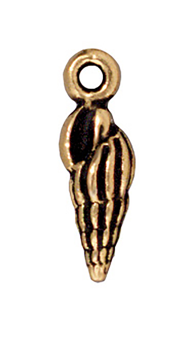 TierraCast : Drop Charm - 14.5 x 5mm, 1.25mm Loop, Small Spindle Shell, Antique Gold