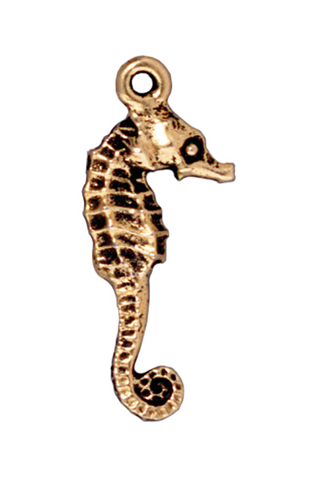 TierraCast : Drop Charm - 24 x 10mm, 1.25mm Loop, Seahorse, Antique Gold