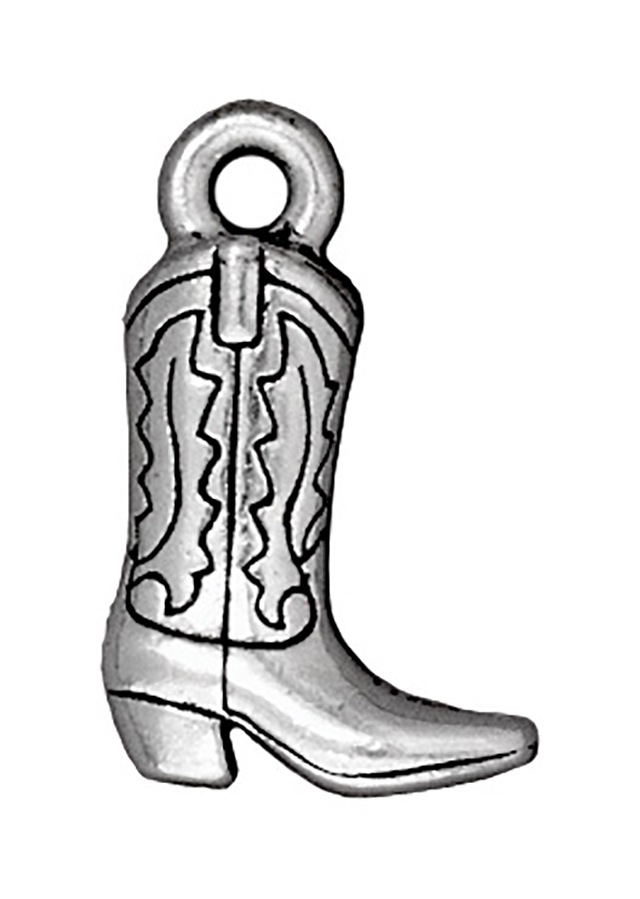 TierraCast : Drop Charm - 18.5 x 12mm, 2mm Loop, Western Boot, Antique Silver