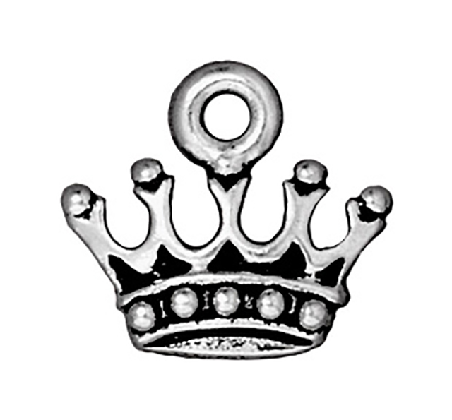 TierraCast : Drop Charm - 15 x 13.5mm, 2mm Loop, King's Crown, Antique Silver