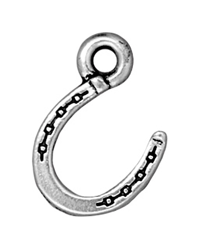 TierraCast : Drop Charm - 16 x 10.5mm, 2mm Loop, Horseshoe, Antique Silver