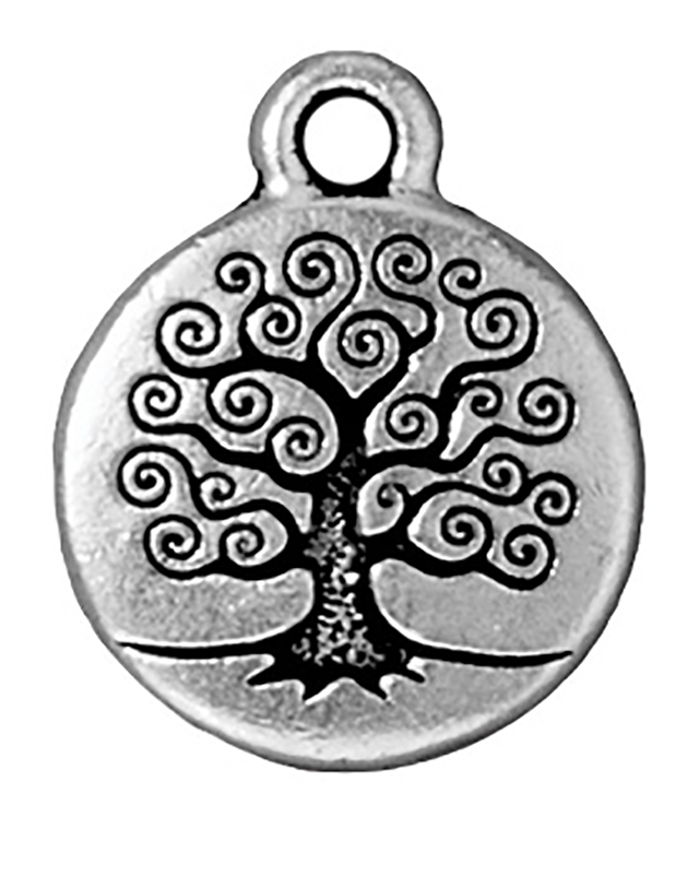 TierraCast : Drop Charm - 19 x 15.5mm, 2mm Loop, Tree of Life, Antique Silver
