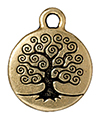 TierraCast : Drop Charm - 19 x 15.5mm, 2mm Loop, Tree of Life, Antique Gold