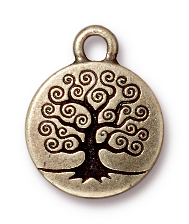 TierraCast : Drop Charm - 19 x 15.5mm, 2mm Loop, Tree of Life, Brass Oxide