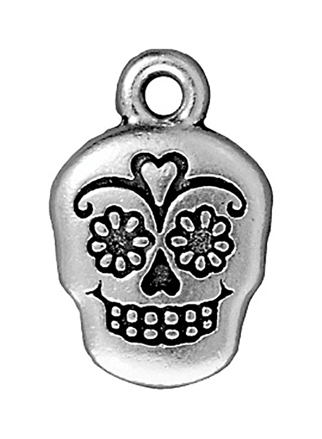 TierraCast : Drop Charm - 18.5 x 12mm, 2mm Loop, Sugar Skull, Antique Silver