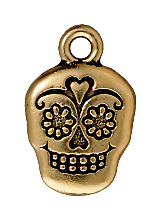 TierraCast : Drop Charm - 18.5 x 12mm, 2mm Loop, Sugar Skull, Antique Gold