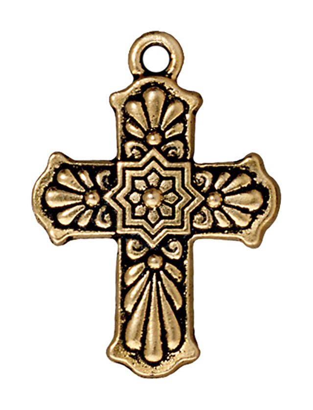 TierraCast : Drop Charm - 29 x 21mm, 2mm Loop, Talavera Cross, Antique Gold