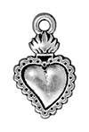 TierraCast : Drop Charm - 21.5 x 13mm, 2mm Loop, Heart Milagro, Antique Silver