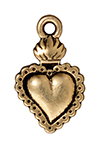 TierraCast : Drop Charm - 21.5 x 13mm, 2mm Loop, Heart Milagro, Antique Gold