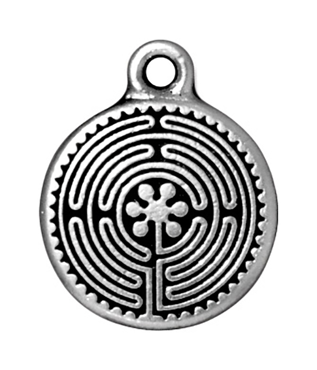 TierraCast : Drop Charm - 20.5 x 16.75mm, 2mm Loop, Labyrinth, Antique Silver