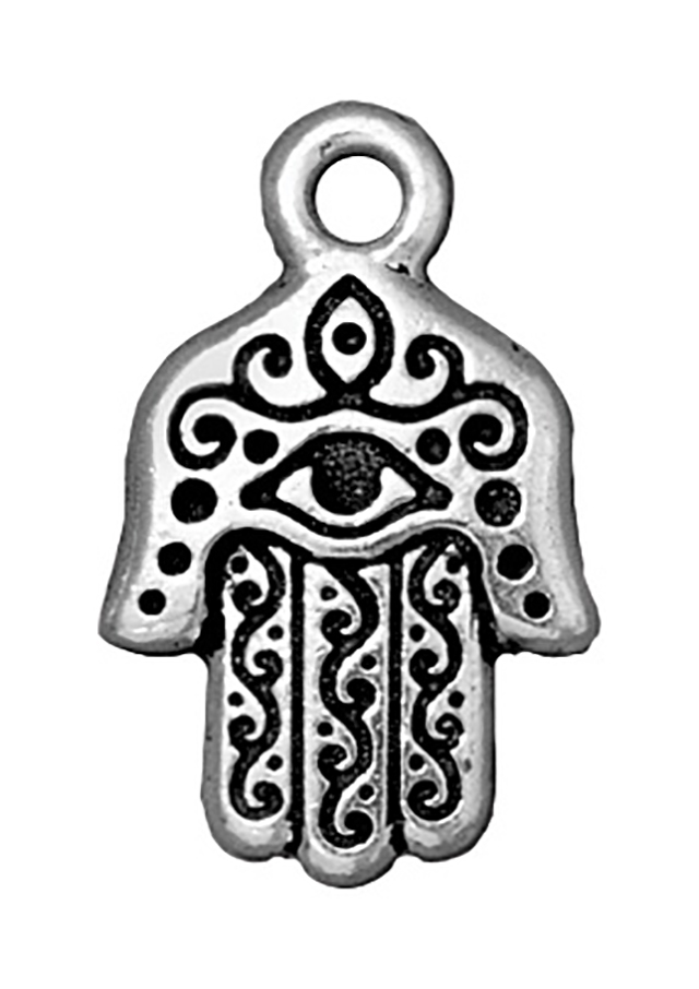 TierraCast : Drop Charm - 21 x 13mm, 2.25mm Loop, Hamsa Hand, Antique Silver