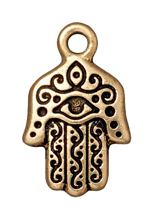 TierraCast : Drop Charm - 21 x 13mm, 2.25mm Loop, Hamsa Hand, Antique Gold