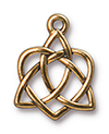TierraCast : Drop Charm - 21 x 16mm, 1.75mm Loop, Small Celtic Open Heart, Antique Gold