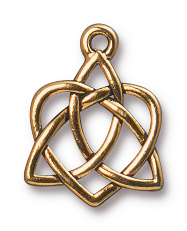 TierraCast : Drop Charm - 21 x 16mm, 1.75mm Loop, Small Celtic Open Heart, Antique Gold