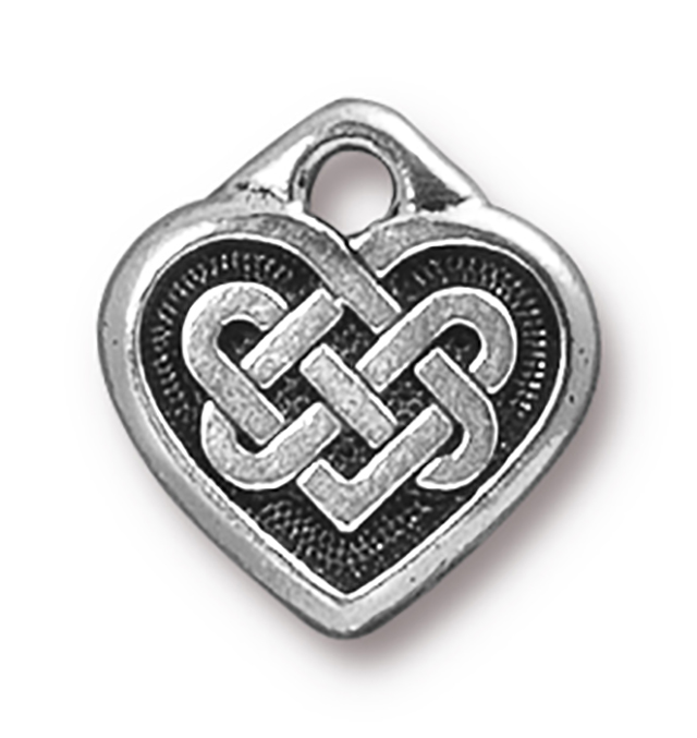 TierraCast : Drop Charm - 14 x 13mm, 2mm Loop, Small Celtic Heart, Antique Silver