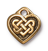 TierraCast : Drop Charm - 14 x 13mm, 2mm Loop, Small Celtic Heart, Antique Gold