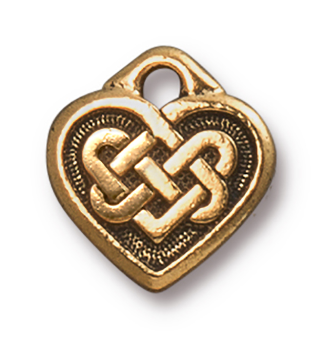 TierraCast : Drop Charm - 14 x 13mm, 2mm Loop, Small Celtic Heart, Antique Gold