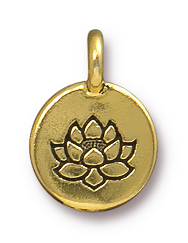 TierraCast : Charm - 17 x 12mm, 2.6mm Loop, Lotus, Antique Gold