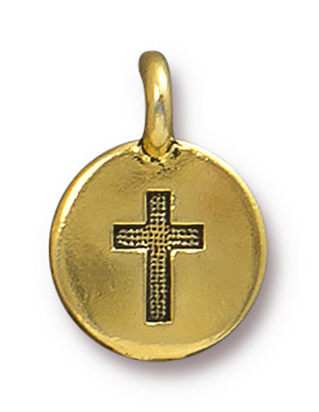 TierraCast : Charm - 17 x 12mm, 2.6mm Loop, Cross, Antique Gold