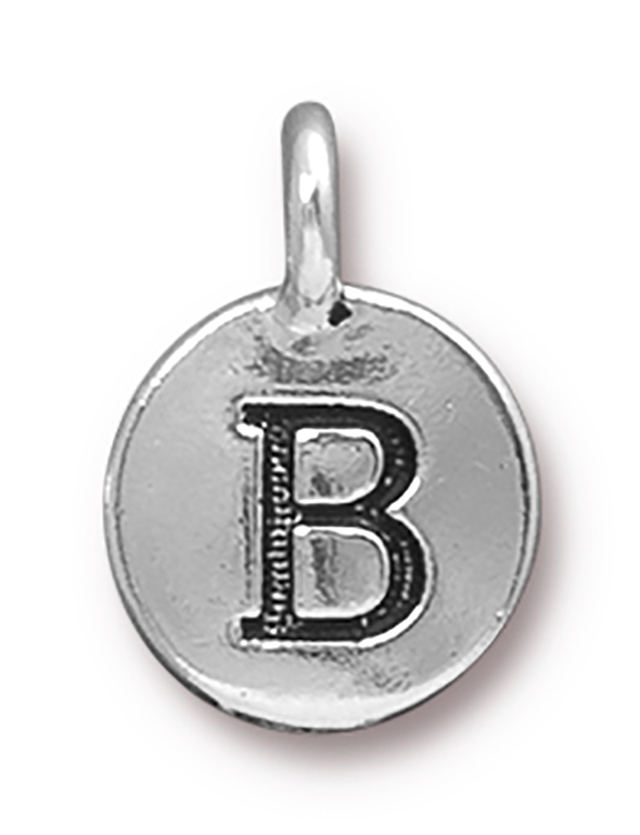 TierraCast : Charm - 17 x 12mm, 2.6mm Loop, Round Alphabet B, Antique Silver