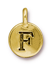 TierraCast : Charm - 17 x 12mm, 2.6mm Loop, Round Alphabet F, Antique Gold