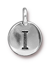 TierraCast : Charm - 17 x 12mm, 2.6mm Loop, Round Alphabet I, Antique Silver