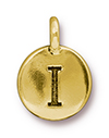 TierraCast : Charm - 17 x 12mm, 2.6mm Loop, Round Alphabet I, Antique Gold