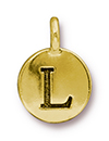 TierraCast : Charm - 17 x 12mm, 2.6mm Loop, Round Alphabet L, Antique Gold