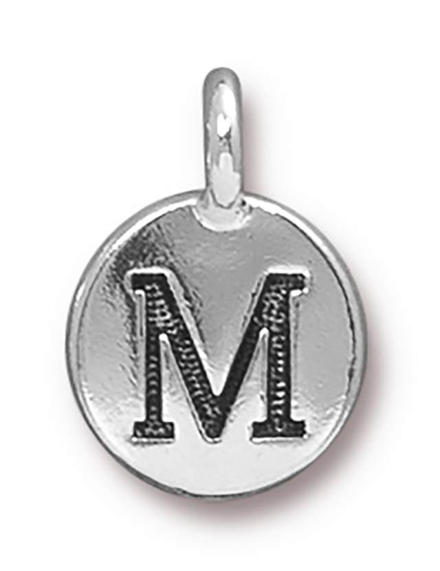 TierraCast : Charm - 17 x 12mm, 2.6mm Loop, Round Alphabet M, Antique Silver