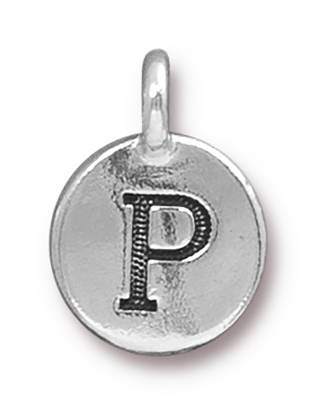 TierraCast : Charm - 17 x 12mm, 2.6mm Loop, Round Alphabet P, Antique Silver