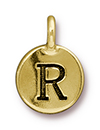 TierraCast : Charm - 17 x 12mm, 2.6mm Loop, Round Alphabet R, Antique Gold