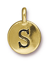 TierraCast : Charm - 17 x 12mm, 2.6mm Loop, Round Alphabet S, Antique Gold