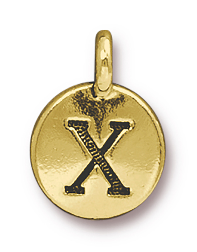 TierraCast : Charm - 17 x 12mm, 2.6mm Loop, Round Alphabet X, Antique Gold