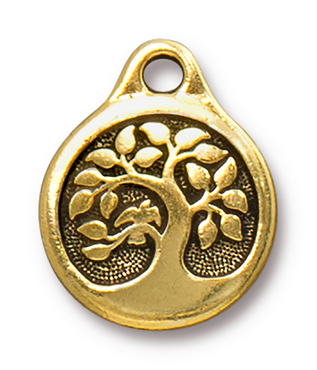 TierraCast : Drop Charm - 19.5 x 16mm, 2.2mm Loop, Bird in a Tree, Antique Gold