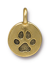 TierraCast : Charm - 17 x 12mm, 2.6mm Loop, Paw, Antique Gold