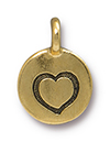 TierraCast : Charm - 17 x 12mm, 2.6mm Loop, Heart, Antique Gold